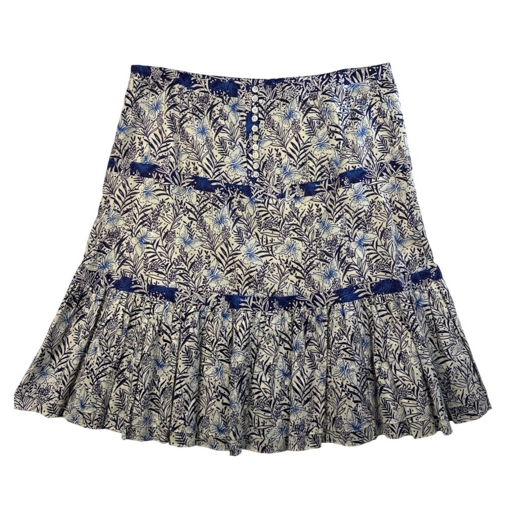 KAREN MILLEN Skirt Blue Floral Tiered Fit & Flare Sz 6 Feminine Butterfly Boho - Picture 10 of 14